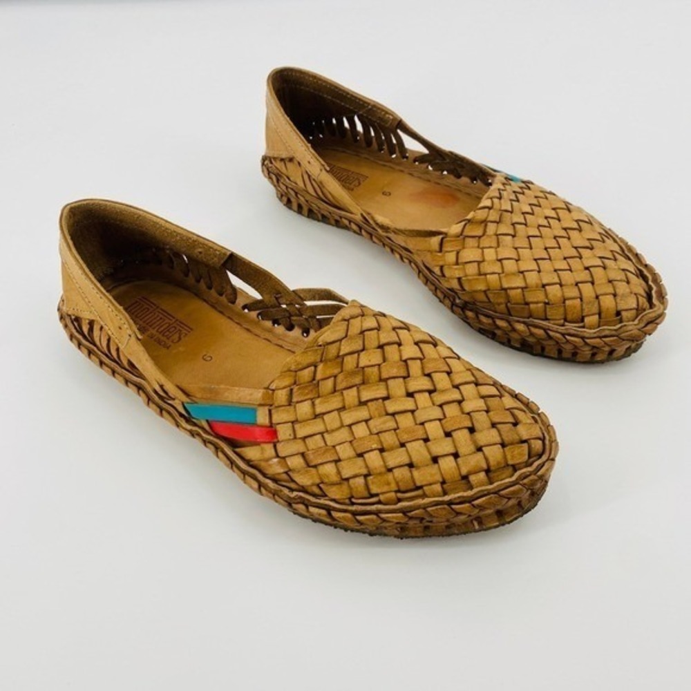 Mohinders Woven City Slippers Womens 9 Tan Leather Huarache Flats
